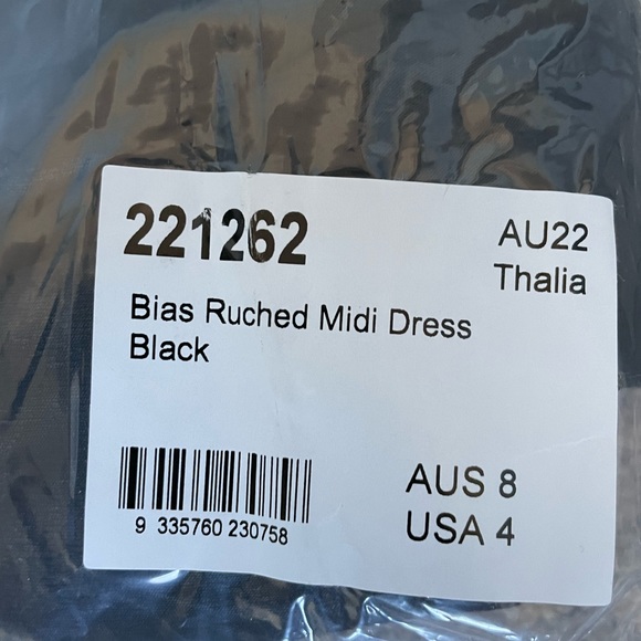NWT - Shona Joy - THALIA BIAS RUCHED MIDI DRESS - BLACK - Size 4 - Picture 4 of 5